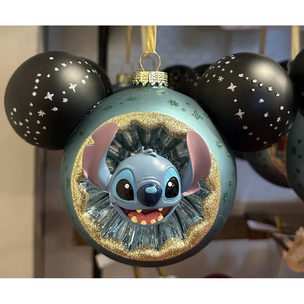 Disney Parks Stitch Mickey Mouse Icon Blown Glass Ornament NWT Lilo & Holiday